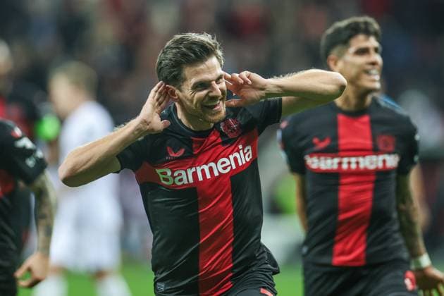 11 04 2024, Football, Europa League, Season 2023 2024, Bayer Leverkusen West Ham United, Jonas Hofmann Bayer Leverkusen celebrates after his goal for 1 to 0 Leverkusen BayArena NRW Germany xRHR PHOTO TRx Copyright: RHR-FOTOx RHR-FOTO TR