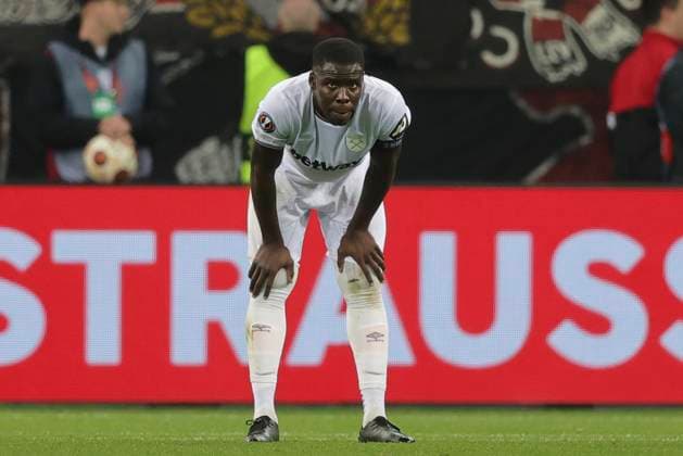 Bayer Leverkusen v West Ham United UEFA Europa League Kurt Zouma of West Ham United looks dejected after his side concedes it?s 2nd goal during the UEFA Europa League Quarter-Final First Leg match at BayArena, Leverkusen Copyright: xPaulxChestertonx FIL-20009-0063 UK Newspapers OUT