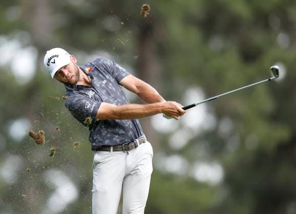 Sam Burns hits on the fourth hole during the first round of the Masters Tournament at Augusta National Golf Club in Augusta, Georgia on Thursday, April 11, 2024. DeChambeau finished the first round at 7-under-par.  AUG20240411150 JOHNxANGELILLO