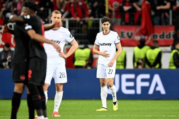 LEVERKUSEN - Nayef Aguerd of West Ham United FC after the UEFA Europa League quarter-final match between Bayer 04 Leverkusen and West Ham United at the BayArena on April 11, 2024 in Leverkusen, Germany. ANP Hollandse Hoogte UEFA Europa League 2023 24 2023 2024 xVIxANPxSportx xGerritxvanxKeulenxIVx 495769988 originalFilename: 495769988.jpg