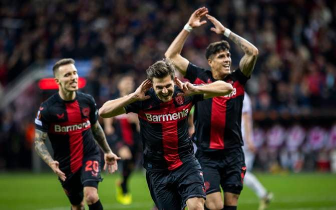 Leverkusen Germany 11th Apr 2024 Goal celebration Jonas Hofmann Leverkusen Bayer Leverkusen West Ham United 11 04 2024