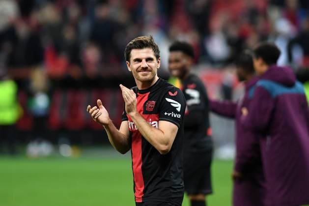 11 04 2024, Leverkusen, Germany, BayARENA, Bayer Leverkusen vs West Ham United UEFA Europa League 2023 2024 Quarter finals First Leg, Jonas Hofmann Bayer 04 Leverkusen laughs Photo Ralf Treese Leverkusen BayARENA North Rhine Westphalia Germany 521_LEVWHU20240411_055 Treese-521