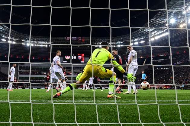 Goal for 1 0 by Jonas Hofmann 7 Bayer 04 Leverkusen , Bayer Leverkusen vs West Ham United, Soccer, Europa League, Quarter-final, First leg, 11 04 2024 Leverkusen Nordrhein Westfalen Germany Copyright: xkolbert-press MarcxNiemeyerx