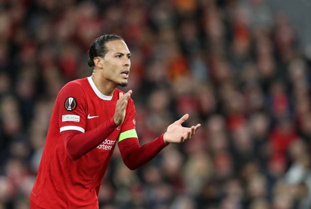 11th April 2024; Anfield, Liverpool, Merseyside, England; Europa League, Quarter Final;, First Leg Football, Liverpool versus Atalanta; Virgil van Dijk of Liverpool issues instructions to his team mates  ActionPlus12628580 DavidxBlunsden