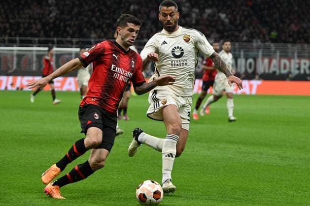 Football Europa League match - AC Milan vs AS Roma Christian Pulisic of AC Milan during the UEFA Europa League Semi finals first leg match between AC Milan and AS Roma on Avril 11, 2024 at Giuseppe Meazza San Siro Siro stadium in Milan, Italy. Credit: Tiziano Ballabio Milan Italy  Copyright: xIPAxSport ABACAx