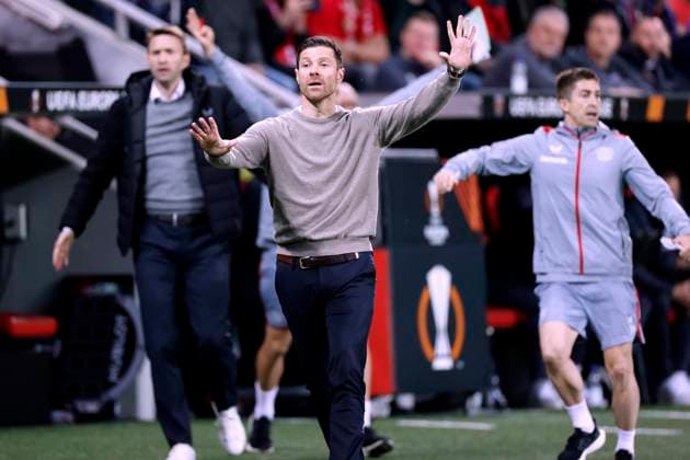 ALONSO Xabier Coach Team Bayer 04 Leverkusen UEFA Europa League Season 2023 2024 Quarterfinal Match Bayer 04 Leverkusen West Ham United FC 2 0 on 11 04 2024 in Leverkusen DFL REGULATIONS PROHIBIT ANY USE OF PHOTOGRAPHS as IMAGE SEQUENCES and or QUASI VIDEO Copyright: xLacixPerenyix