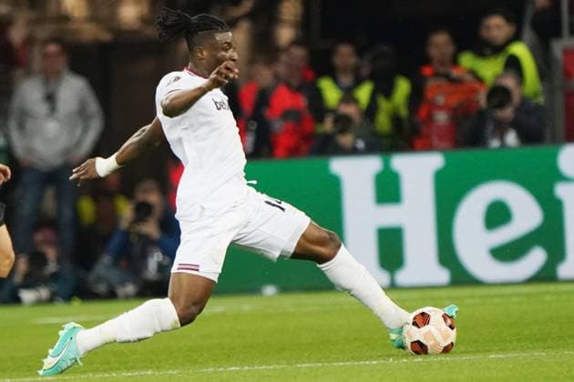Football, UEFA Europa League 2023 2024, Bayer 04 Leverkusen West Ham United, 11 04 2024, Bayarena Leverkusen, Mohammed Kudus West Ham United, action single image