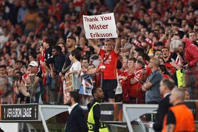 Benfica fan, APRIL 11, 2024 - Football Soccer : Benfica fan hold up a message to Mr.Eriksson during UEFA Europa League Quarter-finals 1st leg match between SL Benfica 2-1 Olympique de Marseille at the Estadio do SL Benfica in Lisbon, Portugal. Noxthirdxpartyxsales  (249898232)