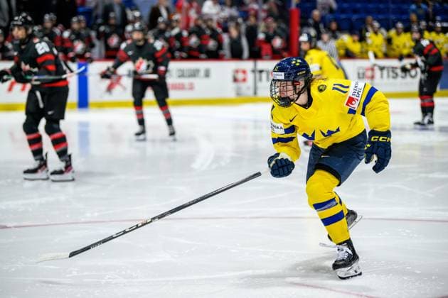 240411 Josefin Bouveng of Sweden during the 2024 IIHF Women s World Championship quarterfinal between Canada and Sweden on April 11, 2024 in Utica Photo Aron Broman BILDBYRAN COP 341 AM0047 ice hockey ice hockey vm dam 2024 iihf womens world championship dam vm ishockey vm quarterfinal quarterfinal quarterfinals canada sweden sweden women canada day 9 bbeng  Copyright: ARONxBROMAN BB240411AM173