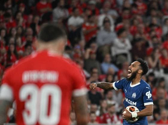 Europa League - Benfica v Olympique De Marseille Pierre-Emerick Aubameyang of Marseille celebrates a goal during the UEFA Europa League quarterfinal first leg match between Benfica and Olympique de Marseille at Estadio da Luz stadium in Lisbon, Portugal on Thursday April 11, 2024. Photo by Zed Jameson ABACAPRESS.COM Lisbon Portugal  Copyright: xJamesonxZed ABACAx