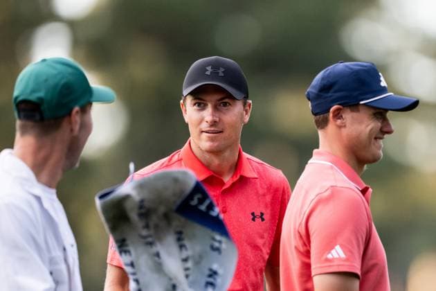 240411 Jordan Spieth of the United States and Ludvig Aberg of Sweden during the first round of the 2024 Masters Golf Tournament on April 11, 2024 in Augusta Photo Petter Arvidson BILDBYRAN kod PA PA0792 bbeng golf masters the masters Augusta us masters sverige  Copyright: PETTERxARVIDSON BB240411PA179