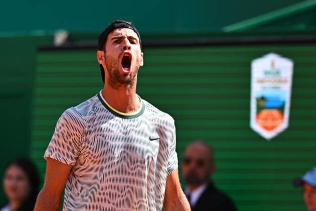 Monaco Rolex Masters Karen Khachanov (RUS) during his second round match at the Monaco Rolex Masters in Monte Carlo, on April, 11, 2024. Photo by Corinne Dubreuil ABACAPRESS.COM Monaco Monaco  Copyright: xDubreuilxCorinne ABACAx