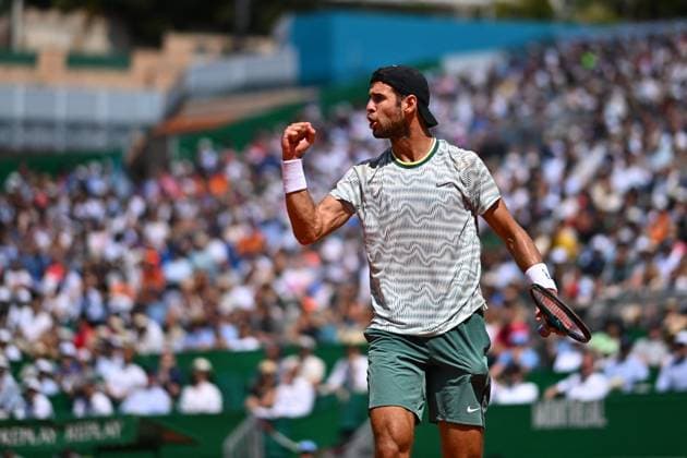 Monaco Rolex Masters Karen Khachanov (RUS) during his second round match at the Monaco Rolex Masters in Monte Carlo, on April, 11, 2024. Photo by Corinne Dubreuil ABACAPRESS.COM Monaco Monaco  Copyright: xDubreuilxCorinne ABACAx