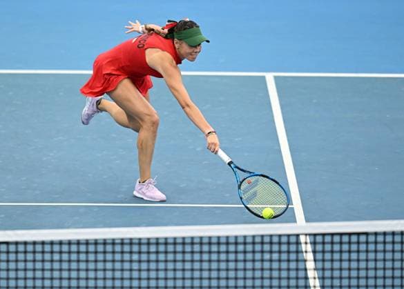 TENNIS BILLIE JEAN KING CUP, Giuliana Olmos of Mexico in action during her singles match against Arina Rodionova of Australia during the Billie Jean King Cup at Pat Rafter Arena in Brisbane, Friday, April 12, 2024. ( NO ARCHIVING, EDITORIAL USE ONLY, NO USE IN BOOKS WITHOUT CONSENT BRISBANE QUEENSLAND AUSTRALIA  Copyright: xDARRENxENGLANDx 20240412001930815371