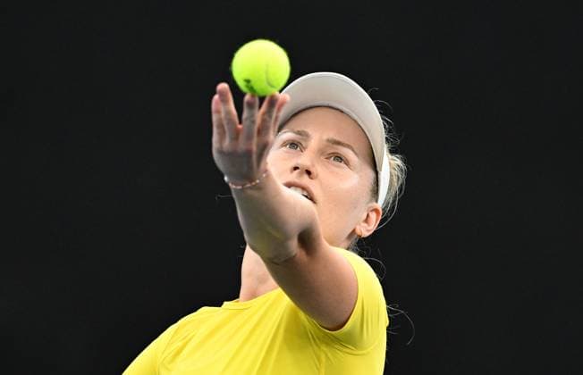 TENNIS BILLIE JEAN KING CUP, Daria Saville of Australia in action during her singles match against Marcela Zacarias of Mexico during the Billie Jean King Cup at Pat Rafter Arena in Brisbane, Friday, April 12, 2024. ( NO ARCHIVING, EDITORIAL USE ONLY, NO USE IN BOOKS WITHOUT CONSENT BRISBANE QUEENSLAND AUSTRALIA  Copyright: xDARRENxENGLANDx 20240412001930822527