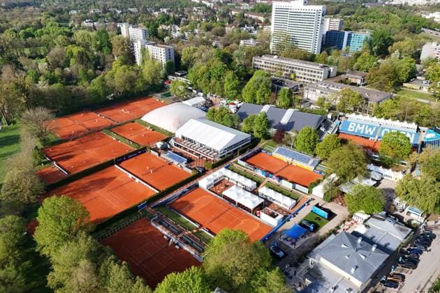Birds eye view of the MTTC Iphitos facility in the north of Munich, tournament facility, tennis facility and venue of the Tennis BMW Open 2024 on 13 04 21 04 2024
