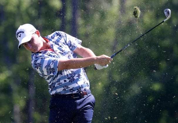 Argentina s Emiliano Grillo tees off on the twelfth hole in the second round of the Masters Tournament at Augusta National Golf Club in Augusta, Georgia on Friday, April 12, 2024.  AUG20240412523 TANNENxMAURY