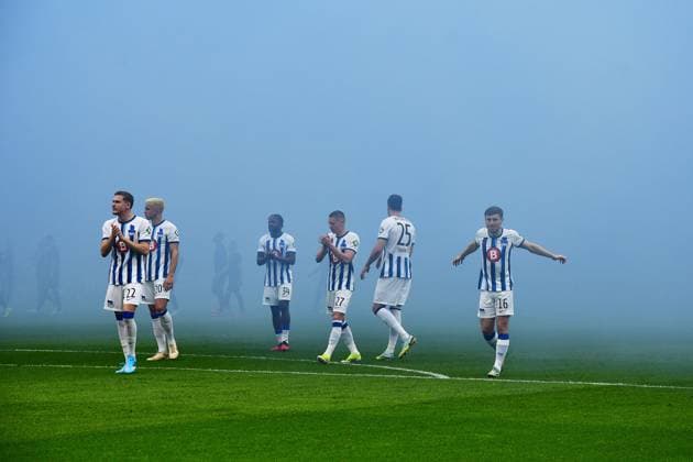 Pyrotechnics, Fans FC Hansa Rostock, GER, Hertha BSC vs FC Hansa Rostock, Soccer Men, 2 Bundesliga, Season 2023 2024, 29 Matchday, 12 04 2024 DFL REGULATIONS PROHIBIT ANY USE OF PHOTOGRAPHS AS IMAGE SEQUENCES AND OR QUASI VIDEO GER, Hertha BSC vs FC Hansa Rostock, Soccer Men, 2 Bundesliga, Season 2023 2024, 29 Matchday, 12 04 2024 Berlin Copyright: xEibner-Pressefotox xClaudiusxRaux EP_CRH