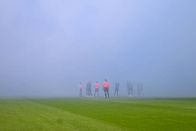 2 Bundesliga Hertha BSC Berlin FC Hansa Rostock on 12 04 2024 at Olympiastadion in Berlin Fans of FC Hansa Rostock to end smoke MT