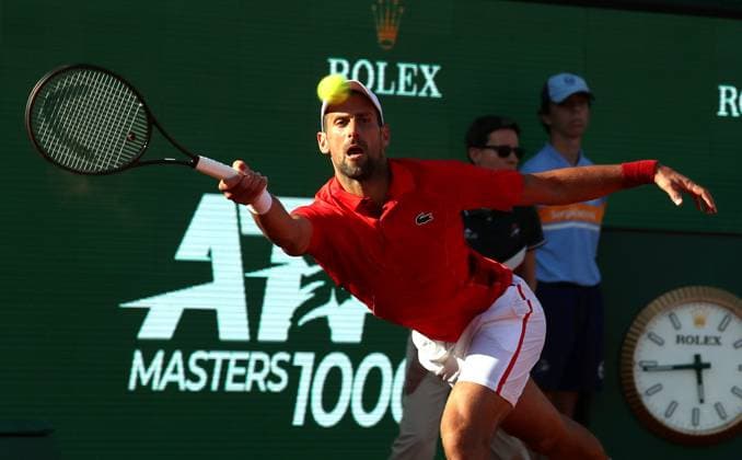 ROLEX MC MASTERS DJOKOVIC - DE MINAUR PHOTOPQR NICE MATIN Jean François Ottonello ; Roquebrune-Cap-Martin ; 12 04 2024 ; Rolex Monte-Carlo Masters - quart de finale - Novak Djokovic (SRB en rouge) vs Alex De Minaur (AUS en bleu) Roquebrune-Cap-Martin France  Copyright: xPHOTOPQR NICExMATIN MAXPPPxJeanxFrançoisxOttonellox 20240412NIM5870 20240412NIM5870