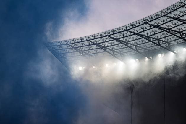 Berlin, Germany 12 April 2024 2 BL 2023 2024 Hertha BSC vs FC Hansa Rostock Im Bild Pyronebel im Olympiastadion DFL regulations prohibit any use of photographs as image sequences and or quasi video Copyright: xFotostandx xVoelkerx