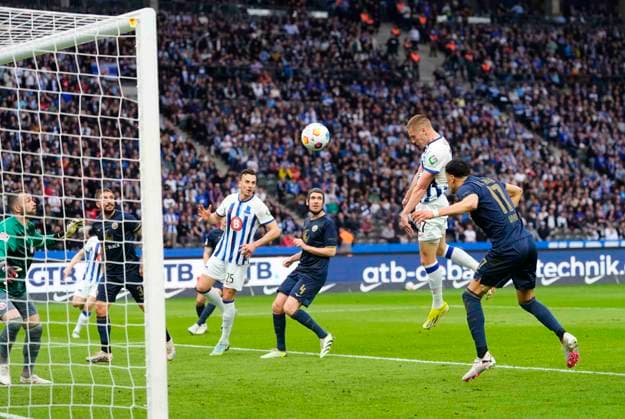 Germany, Berlin, 12 04 2024, Olympic Stadium, Hertha BSC vs FC Hansa Rostock 2 Bundesliga, Palko Dardai Hertha Berlin scores the teams first goal Berlin Olympic Stadium Berlin Germany eu-images-659