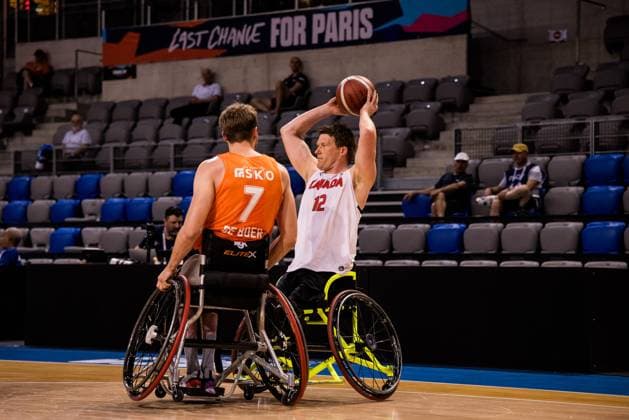 2024 IWBF Mens Repechage Kanda Netherlands 12 04 2024 Patrick de Boer Netherlands, 7 , Patrick Anderson Canada, 12 on the ball 2024 IWBF Mens Repechage Kanda Netherlands, Azur Arena, Antibes Copyright: xBEAUTIFULxSPORTS Wunderlx