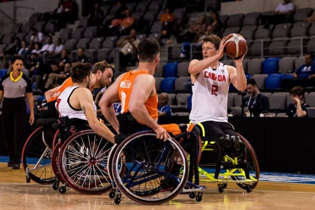2024 IWBF Mens Repechage Kanda Netherlands 12 04 2024 Frank de Jong Netherlands, 0 , Patrick Anderson Canada, 12 on the ball 2024 IWBF Mens Repechage Kanda Netherlands, Azur Arena, Antibes Copyright: xBEAUTIFULxSPORTS Wunderlx