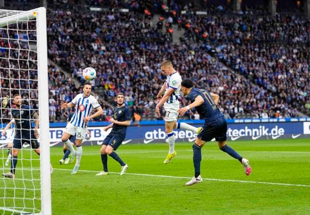 Germany, Berlin, 12 04 2024, Olympic Stadium, Hertha BSC vs FC Hansa Rostock 2 Bundesliga, Palko Dardai Hertha Berlin scores the teams first goal Berlin Olympic Stadium Berlin Germany eu-images-659