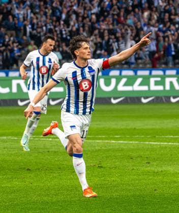 Soccer, Men, Season 2023 2024, 2 Bundesliga 29 Matchday , Hertha BSC F C Hansa Rostock, Fabian Reese Hertha BSC , Celebration after goal to 2 0, 12 04 2024, Copyright: xSebastianxRäppold MatthiasxKochx