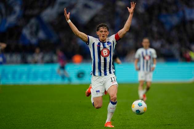 Germany, Berlin, 12 04 2024, Olympic Stadium, Hertha BSC vs FC Hansa Rostock 2 Bundesliga, Fabian Reese Hertha Berlin gestures Berlin Olympic Stadium Berlin Germany eu-images-659