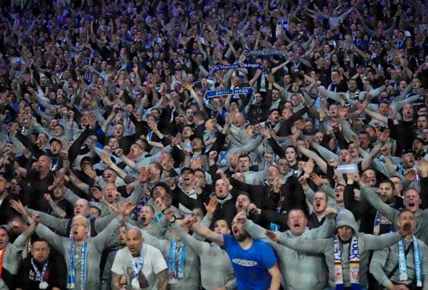 Germany, Berlin, 12 04 2024, Olympic Stadium, Hertha BSC vs FC Hansa Rostock 2 Bundesliga, Hansa Rostock fans Berlin Olympic Stadium Berlin Germany eu-images-659
