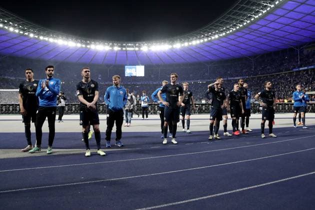 12 04 2024, xtgx, Soccer 2 Bundesliga, Hertha BSC FC Hansa Rostock emspor, v l Player of Hansa Disappointed disappointed sad frustrated helpless DFL DFB REGULATIONS PROHIBIT ANY USE OF PHOTOGRAPHS as IMAGE SEQUENCES and or QUASI VIDEO Berlin