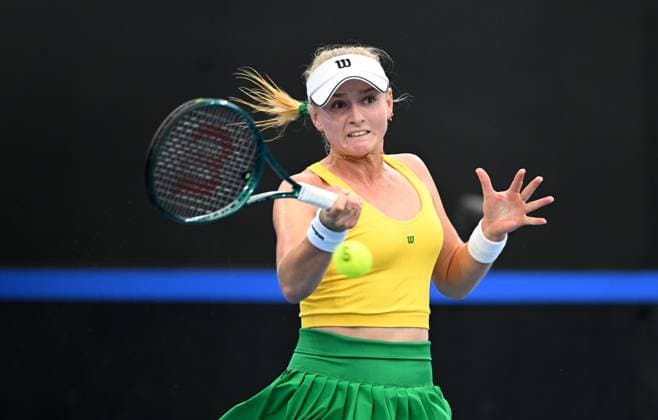 TENNIS BILLIE JEAN KING CUP, Taylah Preston of Australia in action during her singles match against Marcela Zacarias of Mexico during the Billie Jean King Cup at Pat Rafter Arena in Brisbane, Saturday, April 13, 2024. ( NO ARCHIVING, EDITORIAL USE ONLY, NO USE IN BOOKS WITHOUT CONSENT BRISBANE QUEENSLAND AUSTRALIA  Copyright: xDARRENxENGLANDx 20240413001931241500