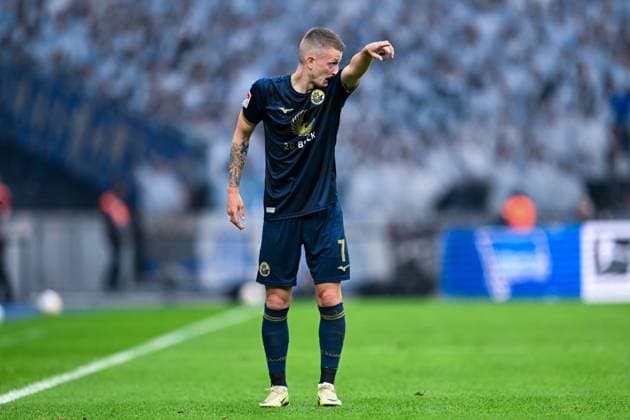 2 Bundesliga Hertha BSC Berlin FC Hansa Rostock on 12 04 2024 at the Olympiastadion in Berlin Nico Neidhart Rostock dissatisfied, disappointed, disappointed, dejected MT