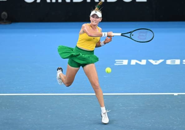 TENNIS BILLIE JEAN KING CUP, Taylah Preston of Australia in action during her singles match against Marcela Zacarias of Mexico during the Billie Jean King Cup at Pat Rafter Arena in Brisbane, Saturday, April 13, 2024. ( NO ARCHIVING, EDITORIAL USE ONLY, NO USE IN BOOKS WITHOUT CONSENT BRISBANE QUEENSLAND AUSTRALIA  Copyright: xDARRENxENGLANDx 20240413001931257798