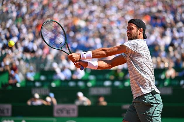 Monaco Rolex Masters Karen Khachanov (RUS) during his quarter final round match at the Monaco Rolex Masters in Monte Carlo, on April, 12, 2024. Photo by Corinne Dubreuil ABACAPRESS.COM Monaco Monaco  Copyright: xDubreuilxCorinne ABACAx