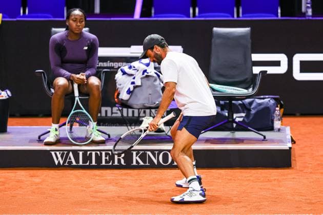 Coco Gauff during training with Coach Pere Riba Porsche Tennis Grand Prix GP Stuttgart 2024, Porsche Arena, 13 04 2024 GER Porsche Tennis Grand Prix GP Stuttgart 2024 Porsche Arena, 13 04 2024 Stuttgart Copyright: xEibner-Pressefoto RogerxBuerkex EP