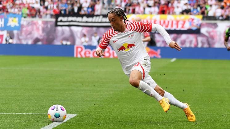 Soccer, 1 Bundesliga Season 2023 2024, Matchday 29 RB Leipzig vs VfL Wolfsburg 13 04 2024 Xavi Simons Offensive midfield RB Leipzig, back number 20, 20 with a sprint on the ball during the match RB Leipzig vs VfL Wolfsburg 13 04 2024 Leipzig Saxony Germany Red Bull Arena