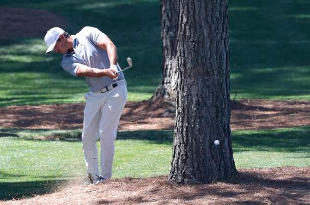 Brooks Koepka hits out of the rough on the seventh hole during the third round of the Masters Tournament at Augusta National Golf Club in Augusta, Georgia on Saturday, April 13, 2024.  AUG20240413507 TANNENxMAURY