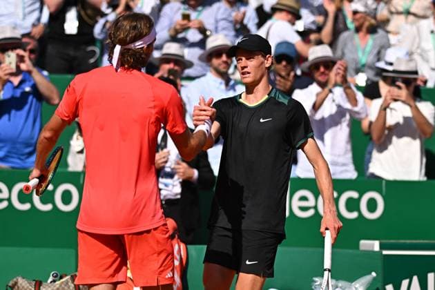 Monaco Rolex Masters Stefanos Tsitsipas (GRE) during his semi final match at the Monaco Rolex Masters in Monte Carlo, on April, 13, 2024. Photo by Corinne Dubreuil ABACAPRESS.COM Monte-Carlo Monaco Copyright: xDubreuilxCorinne ABACAx