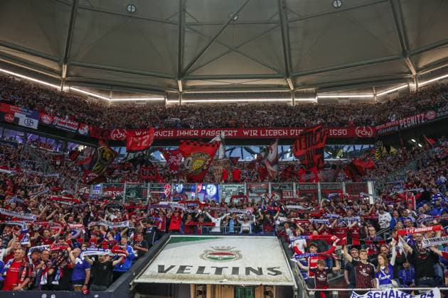 13 04 2024, Football, 2 Bundesliga, Matchday 29, Season 2023 2024, FC Schalke 04 1 FC Nuremberg, Fans of 1 FC Nuremberg Gelsenkirchen Veltins Arena NRW Germany xRHR PHOTO TRx Copyright: RHR-FOTOx RHR-FOTO TR