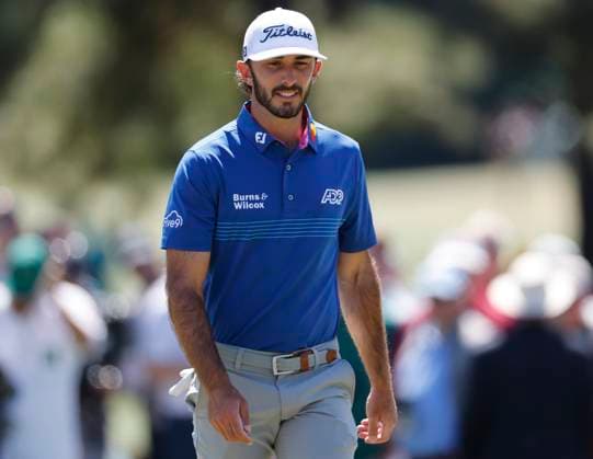 Max Homa walks onto the green on the second hole during the third round of the Masters Tournament at Augusta National Golf Club in Augusta, Georgia on Saturday, April 13, 2024.  AUG20240413521 TANNENxMAURY