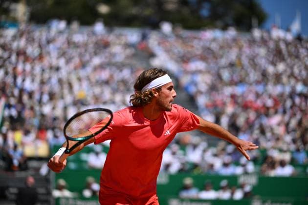 Monaco Rolex Masters Stefanos Tsitsipas (GRE) during his semi final match at the Monaco Rolex Masters in Monte Carlo, on April, 13, 2024. Photo by Corinne Dubreuil ABACAPRESS.COM Monte-Carlo Monaco Copyright: xDubreuilxCorinne ABACAx