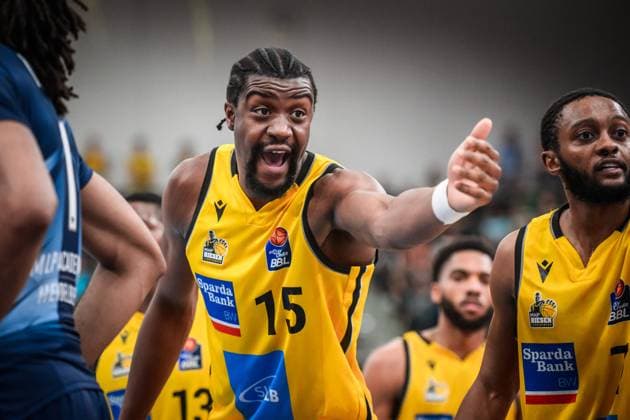 Ariel Hukporti MHP Riesen Ludwigsburg, 15 GER, MHP Riesen Ludwigsburg vs MLP ACADEMICS Heidelberg, Basketball, Bundesliga, easycredit BBL, 28 Matchday, Season 2023 2024, 13 04 2024 GER, MHP Riesen Ludwigsburg vs MLP ACADEMICS Heidelberg, Basketball, Bundesliga, easycredit BBL, 28 Matchday, Season 2023 2024, 13 04 2024 Ludwigsburg Copyright: xSandyxDinkelackerx EP_SDR