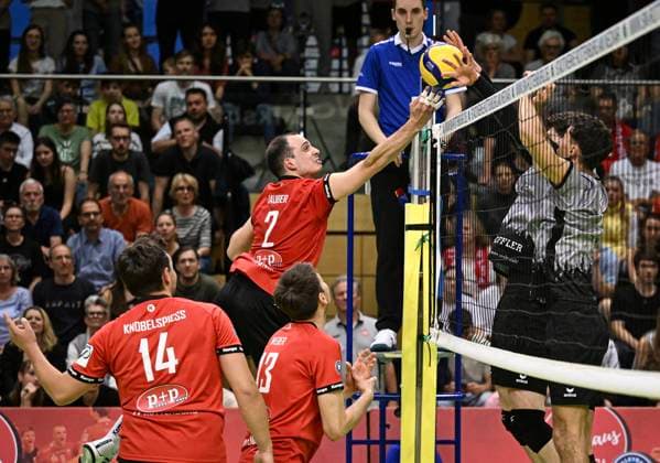 Volleyball 2 Bundesliga season 2023 2024 TV Rottenburg TV Buehl 13 04 2024 Moritz Rauber back left, TV Rottenburg