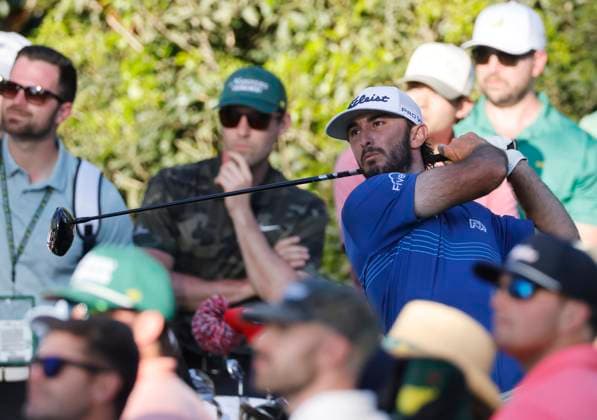 Max Homa tees off on the fifteenth hole during the third round of the Masters Tournament at Augusta National Golf Club in Augusta, Georgia on Saturday, April 13, 2024.  AUG20240413551 TANNENxMAURY