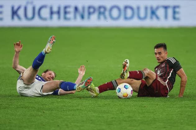2 Bundesliga FC Schalke 04 1 FC Nürnberg on 13 04 2024 at the Veltins Arena in Schalke Thomas Ouwejan Schalke 2 vs Jens Castrop Nuernberg 17 MH