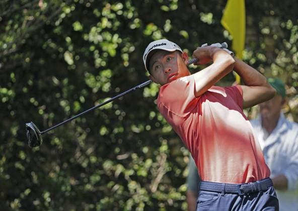 Golf: Masters Tournament Collin Morikawa of the United States hits off the second tee during the third round of the Masters Tournament at Augusta National Golf Club in Augusta, Georgia, on April 13, 2024.  A14AA0002706559P