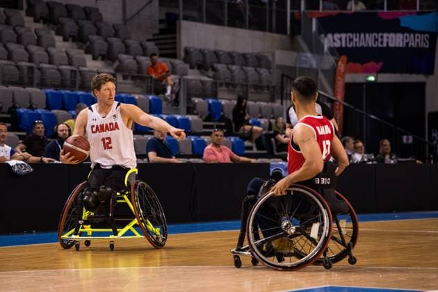 2024 IWBF Mens Repechage Kanda Iran 14 04 2024 Patrick Anderson Canada, 12 on the ball, Mohammad Mohammad Nezhad Iran, 10 2024 IWBF Mens Repechage Kanda Iran Azur Arena, Antibes Copyright: xBEAUTIFULxSPORTS Wunderlx